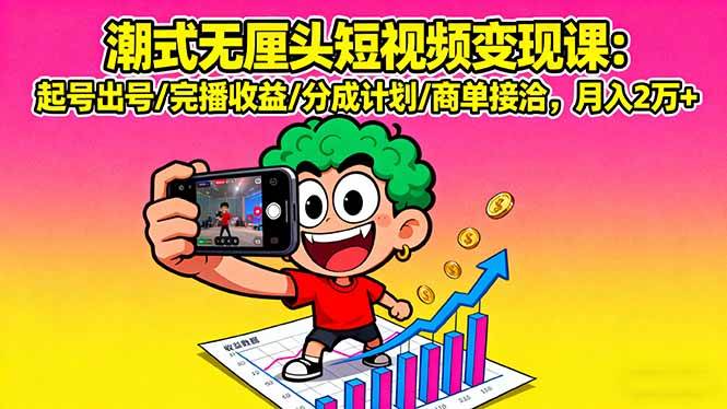 图片[1]-（16023期）潮式无厘头短视频变现课：起号出号/完播收益/分成计划/商单接洽，月入2万+-777网创网
