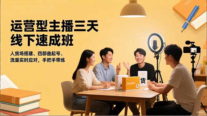 运营型主播三天线下班,人货场搭建,四部曲起号,流量实时应对,手把手带练-777网创网