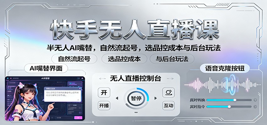 快手无人直播课:半无人AI嘴替,自然流起号,选品控成本与后台玩法-777网创网
