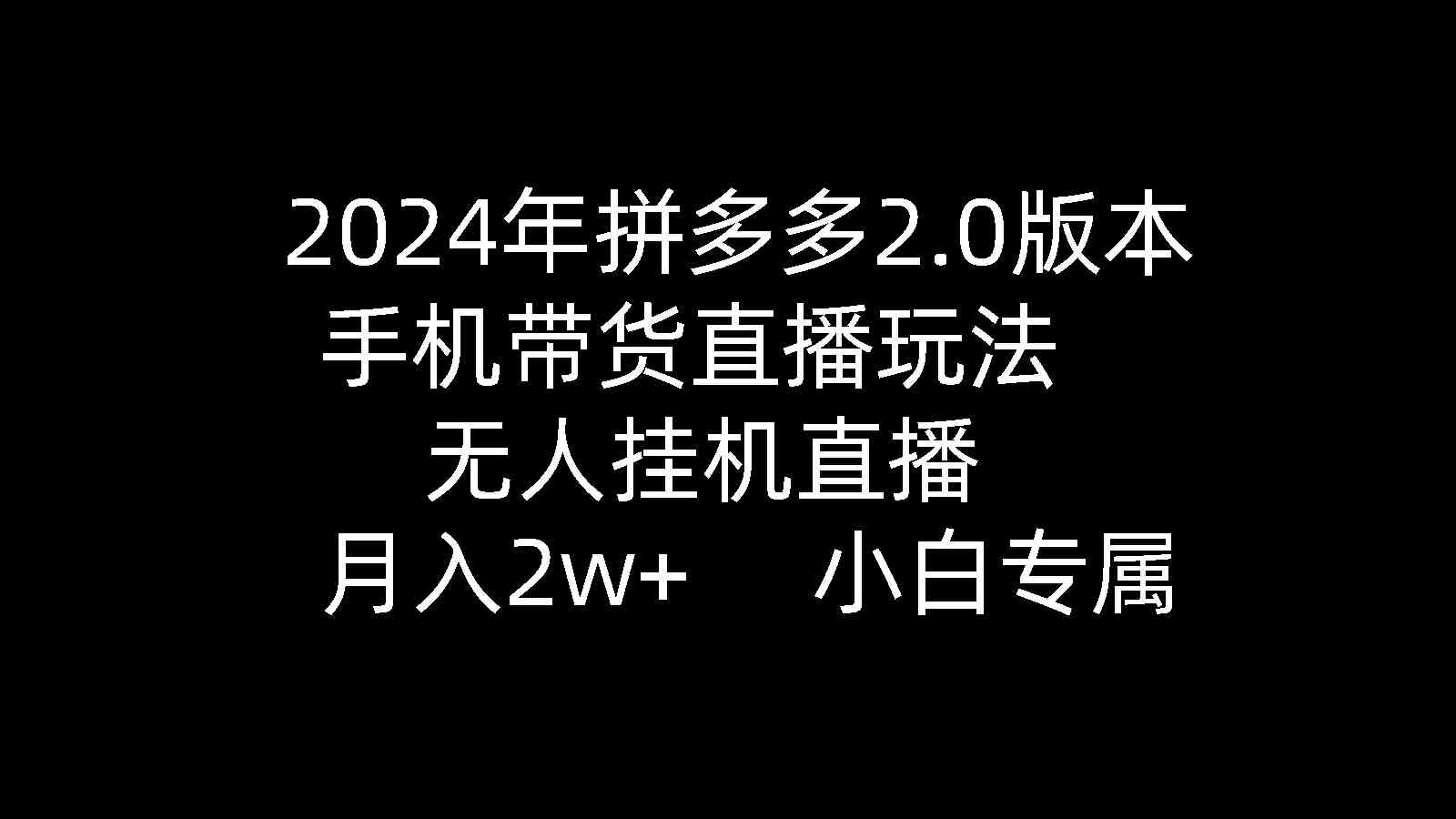 (9768期)2024年拼多多2.0版本,手机带货直播玩法,无人挂机直播, 月入2w+, 小…-777网创网