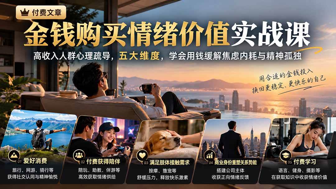 （20941期）付费文章：金钱购买情绪价值实战课｜高收入人群心理疏导，五大维度，学会用钱缓解焦虑内耗与精神孤独-777网创网