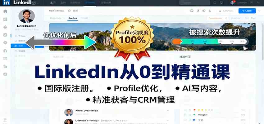 LinkedIn从0到精通课：国际版注册，Profile优化，AI写内容，精准获客与CRM管理-777网创网