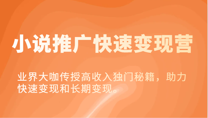 小说推广快速变现营-业界大咖传授高收入独门秘籍，助力快速变现和长期变现。-777网创网
