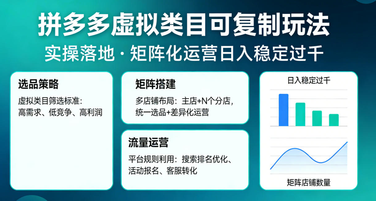 拼多多虚拟类目可复制玩法，实操落地，矩阵化日入稳定过千【揭秘】-777网创网