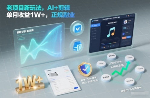 老项目新玩法，AI+剪辑，单月收益1W+，正规副业-777网创网
