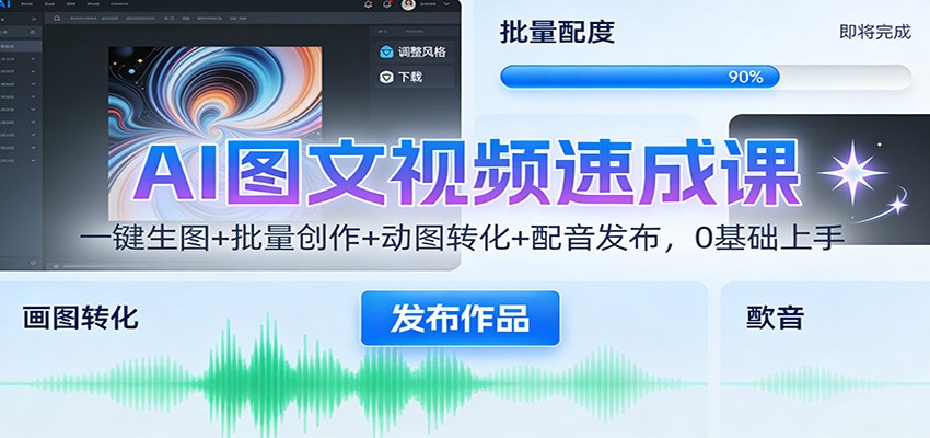 AI图文视频速成课:一键生图+批量创作+动图转化+配音发布,0基础上手 AI图文视频速成课:一键生图+批量创作+动图转化+配音发布,0基础上手