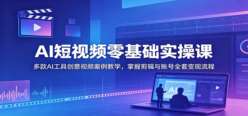 AI短视频零基础实操课：多款AI工具创意视频案例教学，掌握剪辑与账号全套变现流程-777网创网