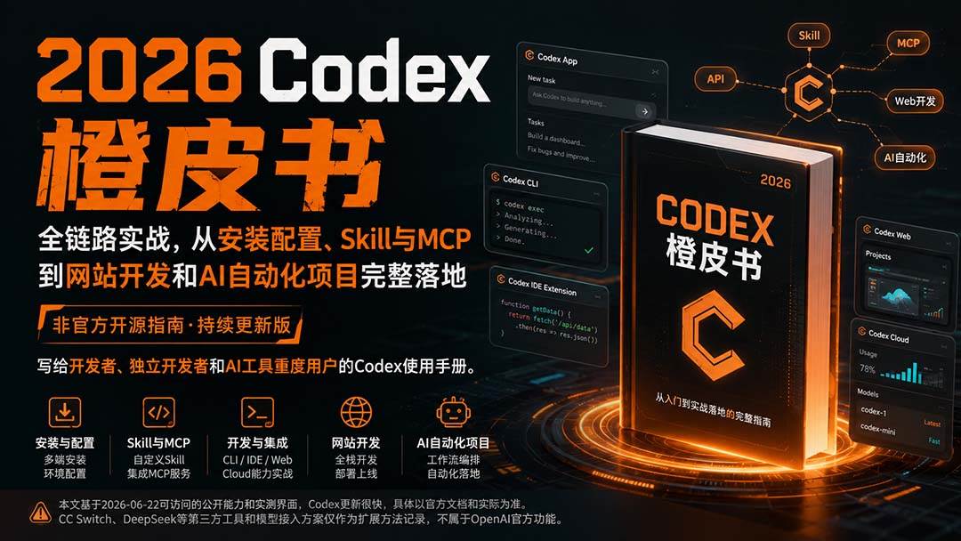 （20105期）2026Codex橙皮书：全链路实战，从安装配置、Skill与MCP到网站开发和AI自动化项目完整落地-777网创网