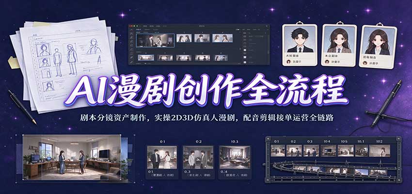 AI漫剧创作全流程:剧本分镜资产制作,实操2D3D仿真人漫剧,配音剪辑接单运营全链路-777网创网