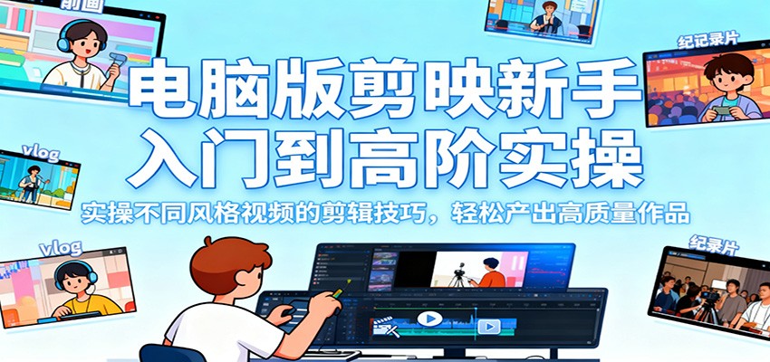 电脑版剪映新手入门到高阶实操，实操不同风格视频的剪辑技巧，轻松产出高质量作品-777网创网
