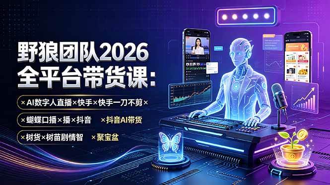 （19511期）野狼团队2026全平台带货课-7月：AI数字人直播×快手一刀不剪×蝴蝶口播×抖音AI带货×树苗剧情智剪×聚宝盆-777网创网