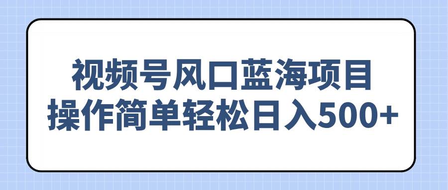 （14276期）视频号风口蓝海项目，操作简单轻松日入500+-777网创网