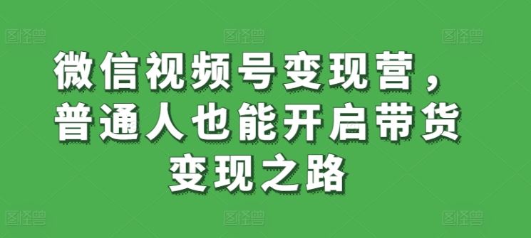 微信视频号变现营,普通人也能开启带货变现之路-777网创网