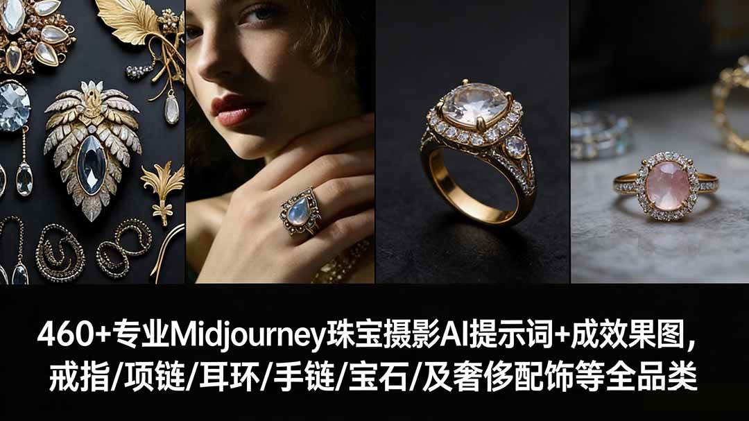 (17272期)460+专业Midjourney珠宝摄影AI提示词+成效果图,戒指/项链/耳环/手链/宝石/及奢侈配饰等全品类 (17272期)460+专业Midjourney珠宝摄影AI提示词+成效果图,戒指/项链/耳环/手链/宝石/及奢侈配饰等全品类