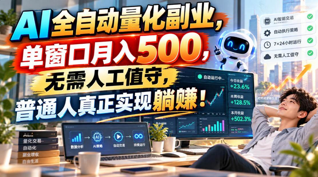 （20826期）AI全自动量化副业，单窗口月入500，无需人工值守，普通人真正实现躺賺！-777网创网