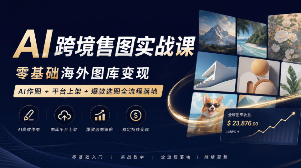 AI跨境售图实战课,零基础海外图库变现,AI作图+平台上架+爆款选图全流程落地-777网创网