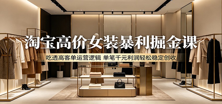 淘宝高价女装暴利掘金课：吃透高客单运营逻辑，单笔千元利润轻松稳定创收-777网创网
