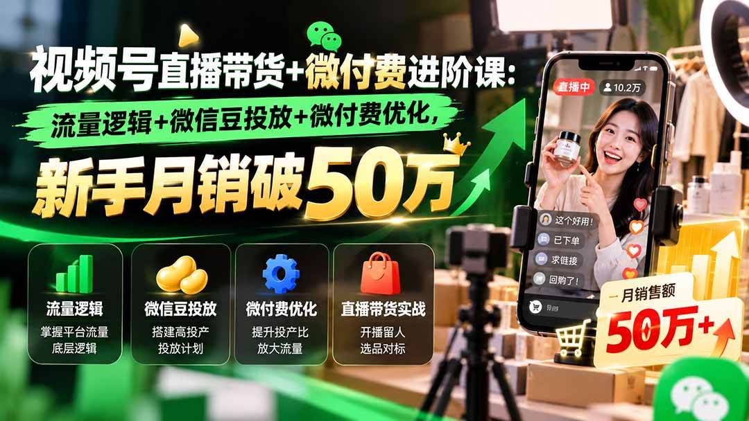 (20886期)视频号直播带货+微付费进阶课-更新1010:流量逻辑+微信豆投放+微付费优化,新手月销破50万-777网创网