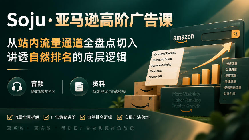 亚马逊高阶广告课,从站内流量通道全盘点切入,讲透自然排名的底层逻辑(直播+音频+资料)-777网创网