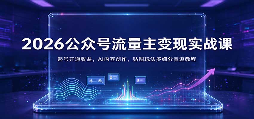 2026公众号流量主变现实战课:起号开通收益,AI内容创作,贴图玩法多细分赛道教程-777网创网