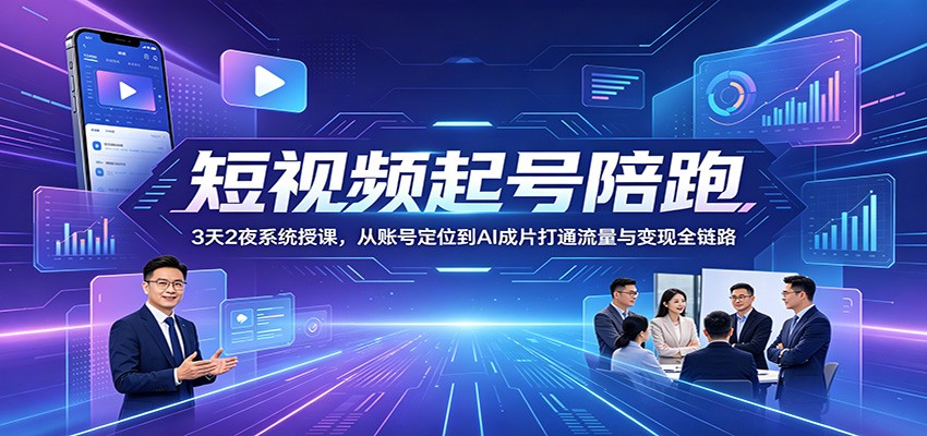 短视频起号陪跑：3天2夜系统授课，从账号定位到AI成片打通流量与变现全链路-777网创网