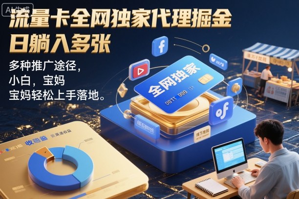 流量卡全网独家代理掘金,日躺入多张,多种推广途径,小白,宝妈轻松上手落地