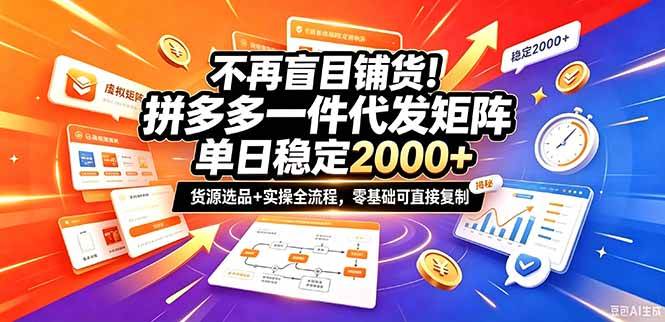 (20955期)不再盲目铺货!拼多多一件代发矩阵落地攻略,提供优质货源店铺运营全流程,零基础可直接复制-777网创网