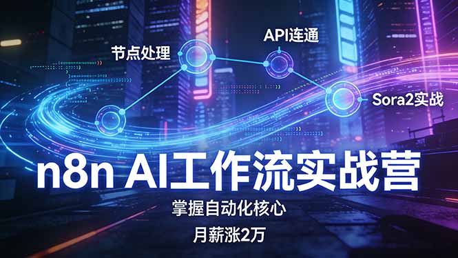 n8n AI工作流实战营，节点处理+API连通+Sora2实战，掌握自动化核心月薪涨2万-777网创网