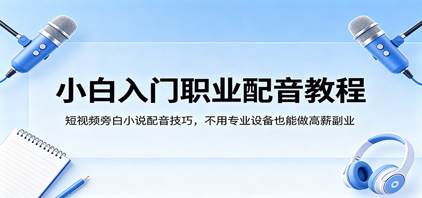 小白入门职业配音教程，短视频旁白小说配音技巧，不用专业设备也能做高薪副业-777网创网