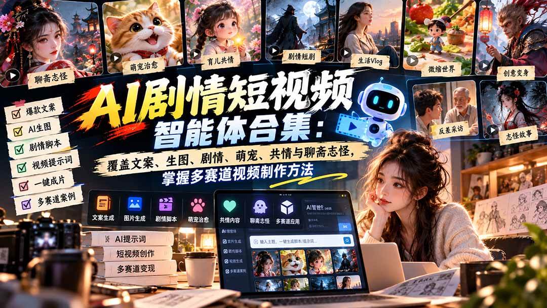 (20644期)【无水印】AI剧情短视频智能体合集:覆盖文案、生图、剧情、萌宠、共情与聊斋志怪,掌握多赛道视频制作方法-777网创网
