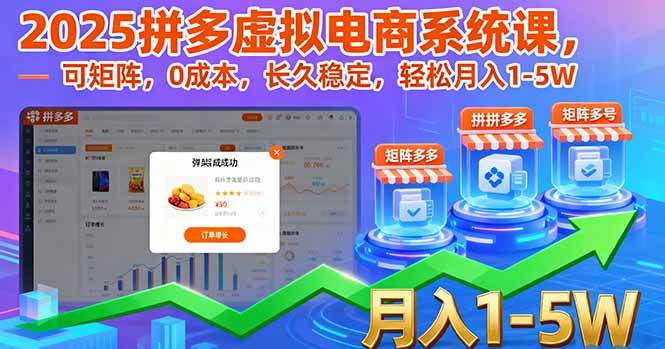 （16088期）2025拼多多虚拟电商系统课，可矩阵，0成本，长久稳定，轻松月入1-5W-777网创网