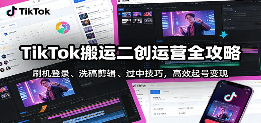 TikTok搬运二创运营全攻略:刷机登录、洗稿剪辑 、过中技巧,高效起号变现 TikTok搬运二创运营全攻略:刷机登录、洗稿剪辑 、过中技巧,高效起号变现