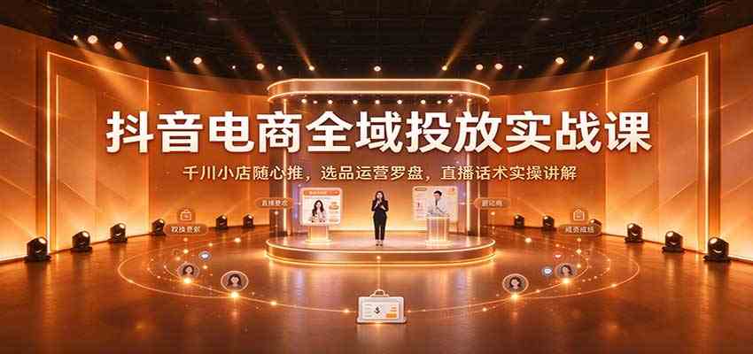 抖音电商全域投放实战课:千川小店随心推,选品运营罗盘,直播话术实操讲解-777网创网
