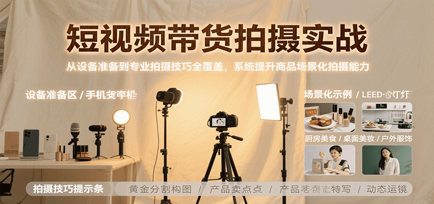 短视频带货拍摄实战，从设备准备到专业拍摄技巧全覆盖，系统提升商品场景化拍摄能力-777网创网