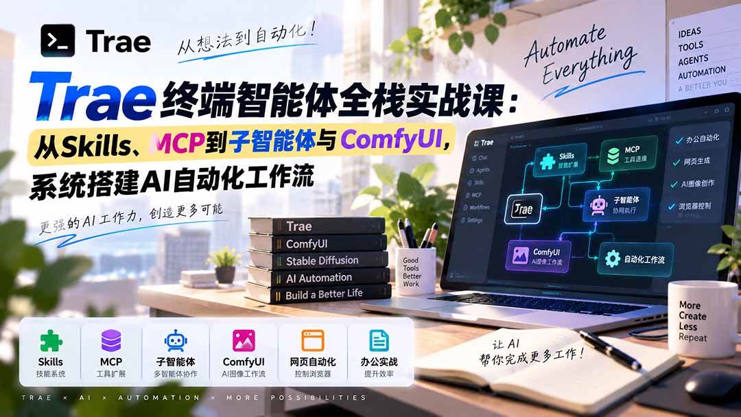 (20389期)Trae终端智能体全栈实战课:从Skills、MCP到子智能体与ComfyUI,系统搭建AI自动化工作流-777网创网