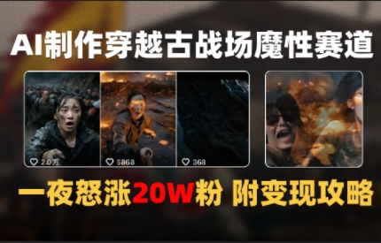 AI制作穿越古战场视频一夜涨粉20W保姆级教学(附AI变现指南)-777网创网