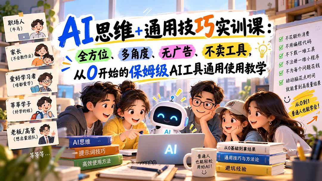 (20680期)AI思维+通用技巧实训课:全方位、多角度、无广告、不卖工具,从0开始的保姆级AI工具通用使用教学-777网创网