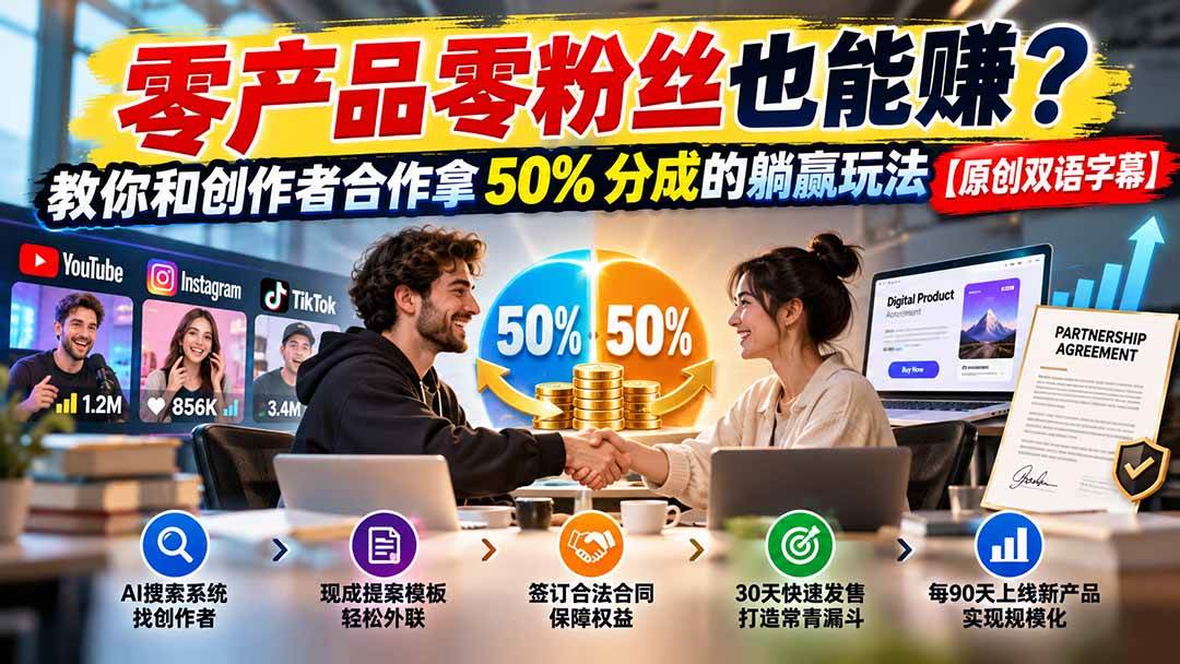 (20957期)零产品零粉丝也能赚?教你和创作者合作拿 50% 分成的躺赢玩法【原创双语字幕】-777网创网