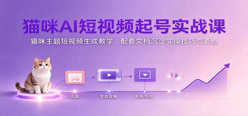 猫咪AI短视频起号实战课:猫咪主题短视频生成教学,配套文档沉淀实操技巧与要点-777网创网