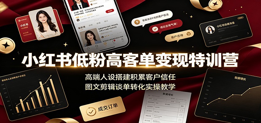 小红书低粉高客单变现特训营：高端人设搭建积累客户信任，图文剪辑谈单转化实操教学-777网创网