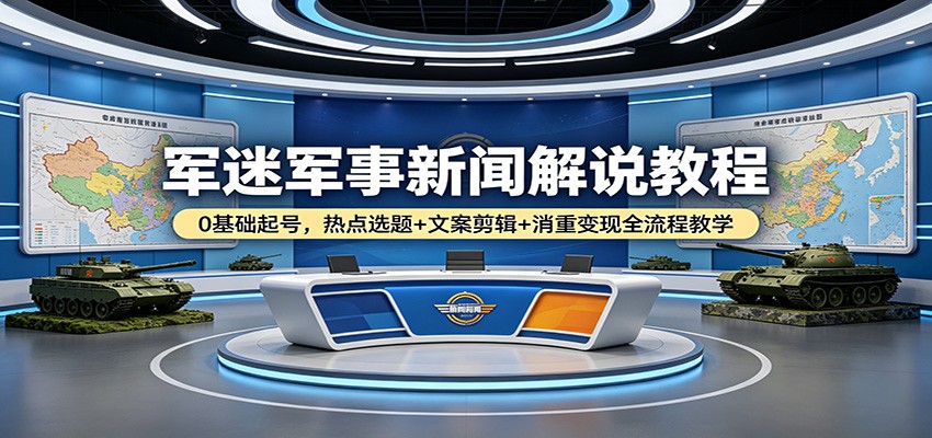 军迷军事新闻解说教程:0基础起号,热点选题+文案剪辑+消重变现全流程教学-777网创网