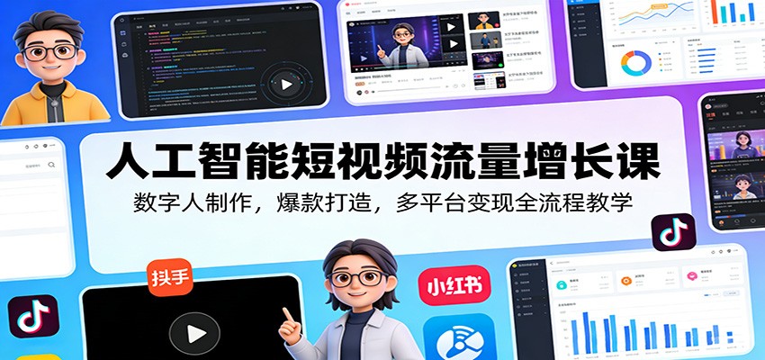人工智能短视频流量增长课：数字人制作，爆款打造，多平台变现全流程教学-777网创网