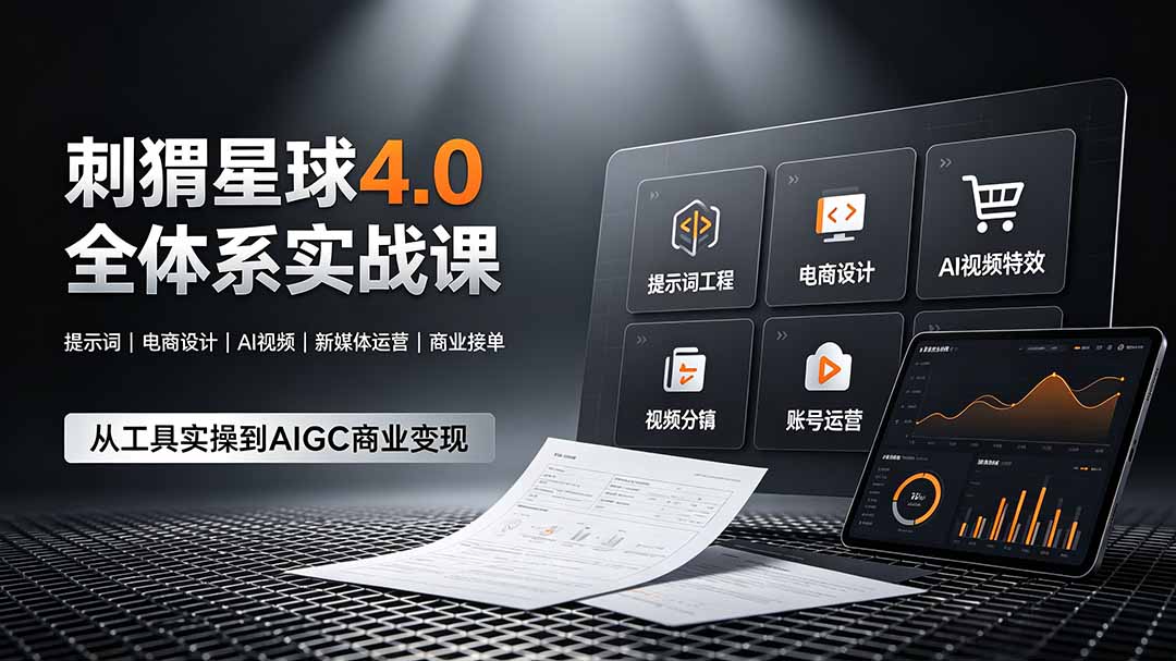 刺猬星球4.0全体系实战课，覆盖提示词工程、电商设计、AI视频特效与新媒体运营，一站式掌握AIGC商业核心技能-777网创网