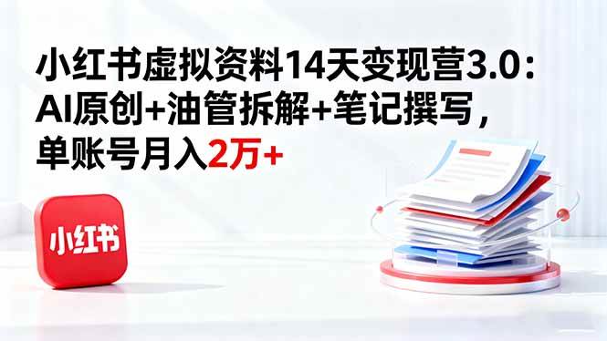 （16273期）小红书虚拟资料14天变现营3.0：AI原创+油管拆解+笔记撰写，单账号月入2万+-777网创网