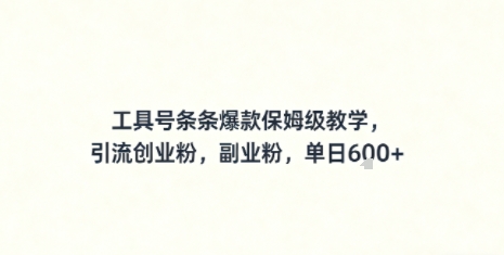 工具号条条爆款保姆级教学,引流创业粉,副业粉,单日6张