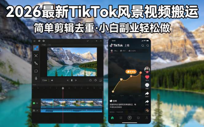 (18001期)2026最新TikTok风景视频搬运简单剪辑去重小白副业月入 8000 (18001期)2026最新TikTok风景视频搬运简单剪辑去重小白副业月入 8000