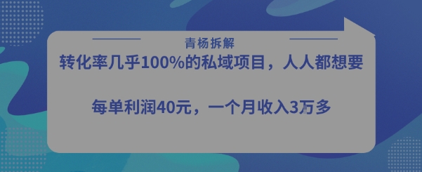 转化率最高的私域项目,每单利润40-50米,月入过1w-777网创网