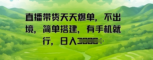 直播带货天天爆单，不出境，简单搭建，有手机就行，日入多张-777网创网