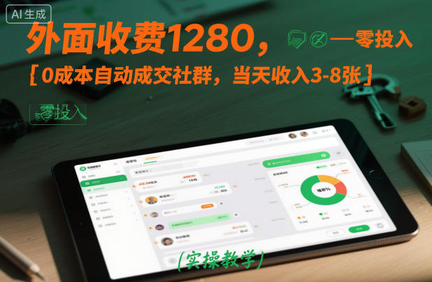 外面收费1280，0成本自动成交社群，当天收入3-8张【实操教学】-777网创网