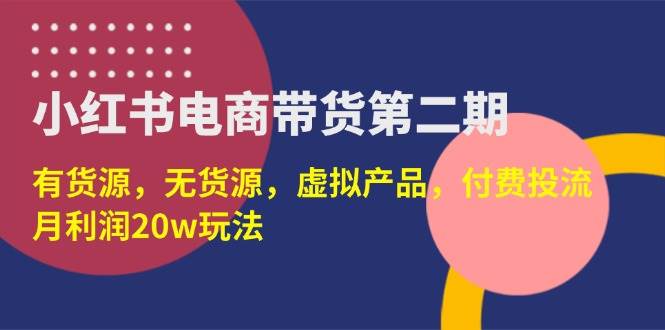 （14186期）小红书电商带货第二期，有货源，无货源，虚拟产品，付费投流，月利润20w-777网创网